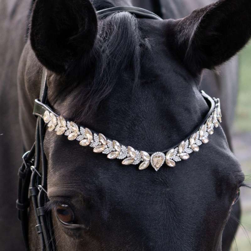 Frontale Per Cavallo Cwell Equine Bling V - 3 File Di Cristalli Trasparenti Incastonati - Dressage Lusso 35,6 Cm