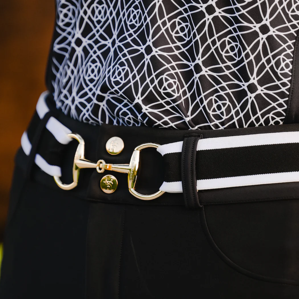 Black + White Stripe Snaffle Belt