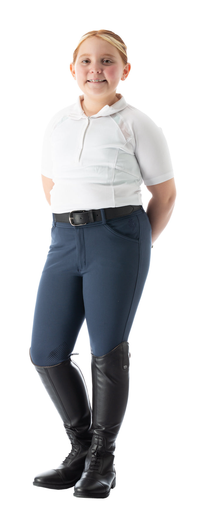 Greta Kids Silicone Knee Patch Breeches - Moon Indigo Blue/Navy