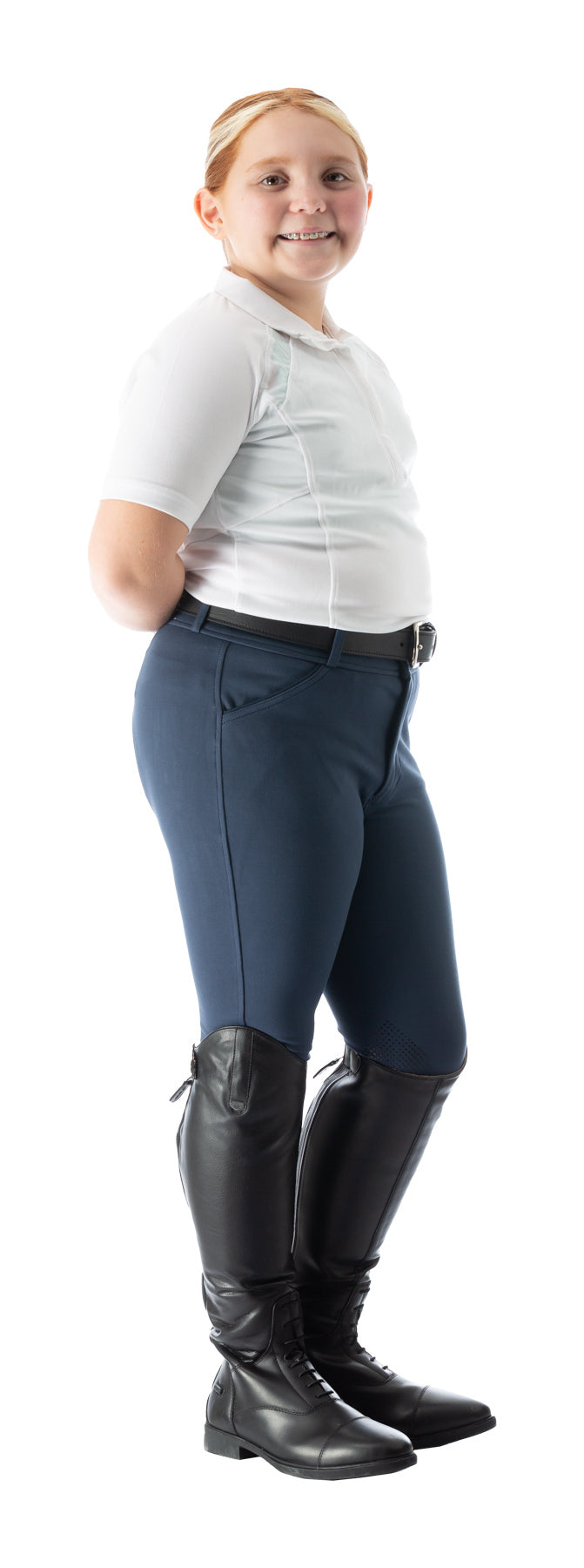 Greta Kids Silicone Knee Patch Breeches - Moon Indigo Blue/Navy
