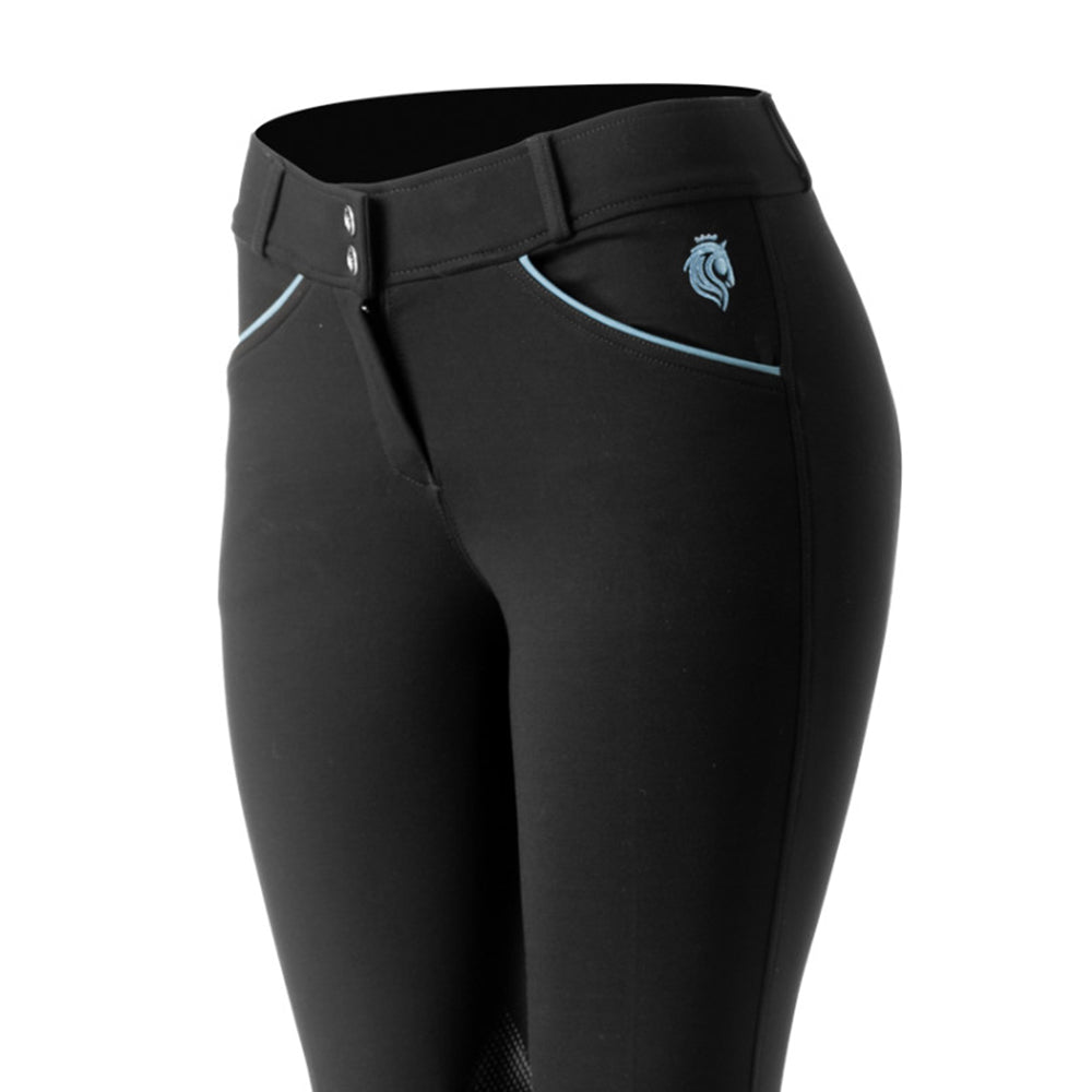 Astrid Silicone Full Seat Breeches - Dusty Blue Piping