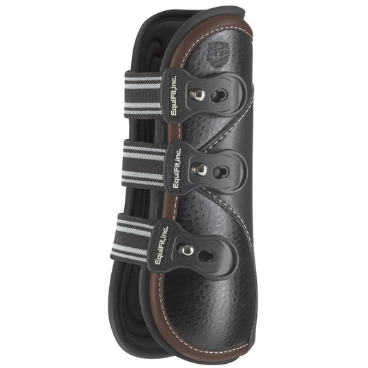 Equifit D-Teq™ Front Boot with ImpacTeq™ Liner - Black Ostrich with Brown Binding