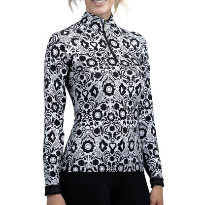 Black and White Floral Long Sleeve 1/4 Zip