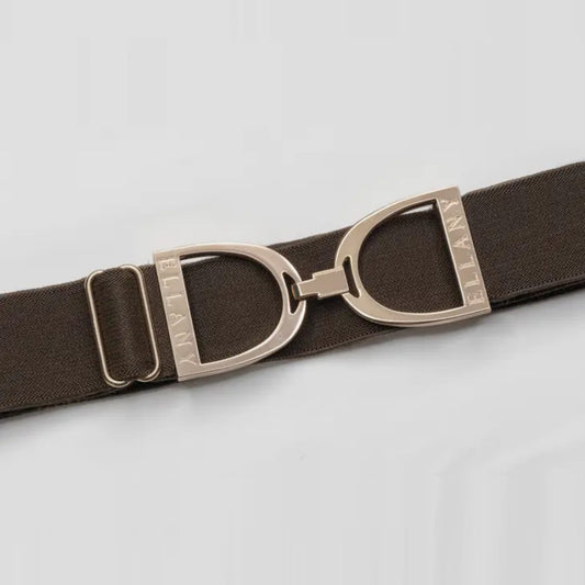 Ellany Equestrian 1.5" Brown Belt with Gold Stirrup Buckle