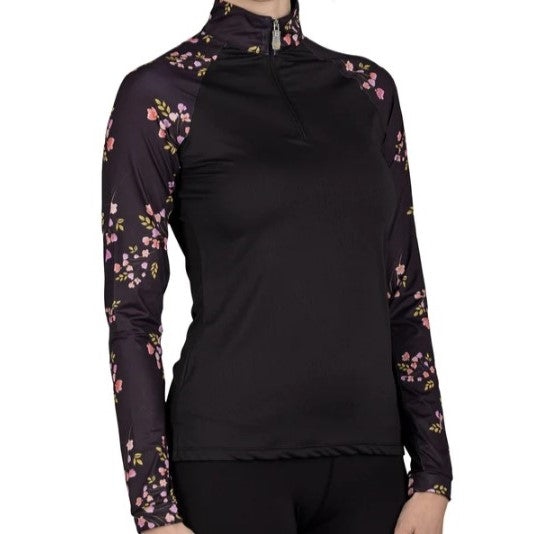 Long Sleeve Raglan Black Rose Bud 1/4 Zip