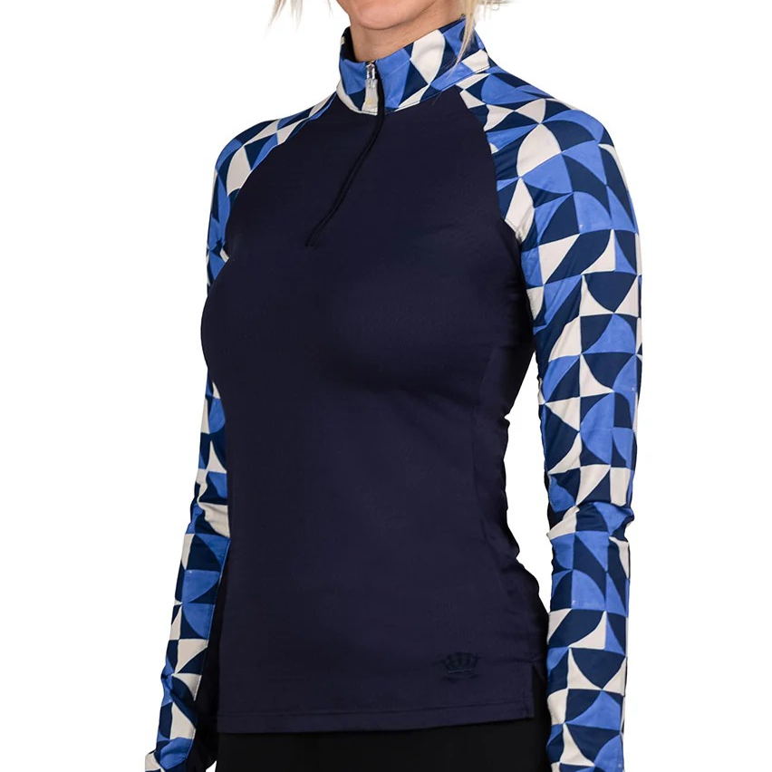 Long Sleeve Navy Geometric Raglan 1/4 Zip