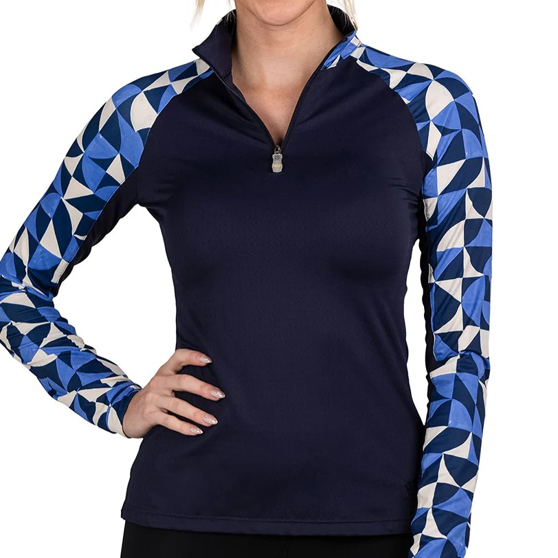 Long Sleeve Navy Geometric Raglan 1/4 Zip