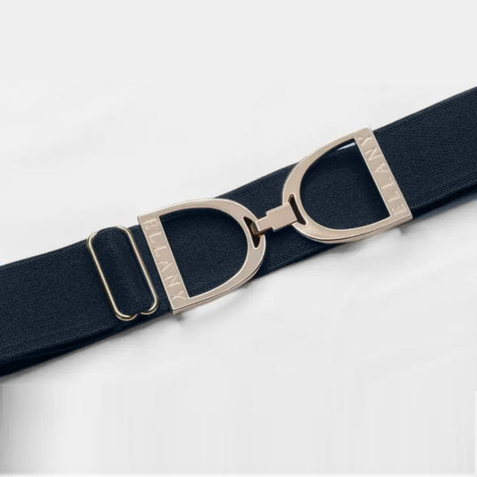 Ellany Equestrian 1.5" Navy Belt with Gold Stirrup Buckle