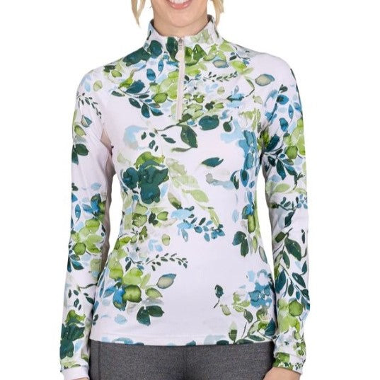 Emerald Watercolor Floral Long Sleeve 1/4 Zip