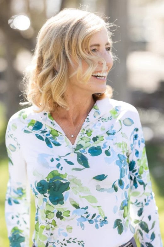 Emerald Watercolor Floral Long Sleeve 1/4 Zip