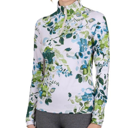 Emerald Watercolor Floral Long Sleeve 1/4 Zip